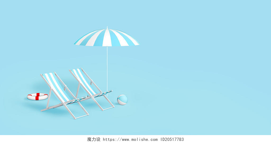 沙滩椅子太阳伞蓝色c4d背景夏天C4D背景
